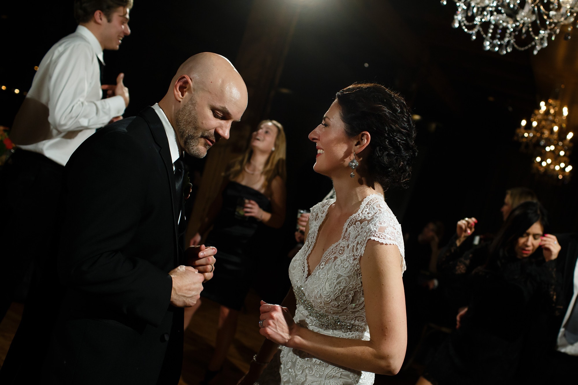 Guests dance during Brad and Christina's Bridgeport Art Center wedding