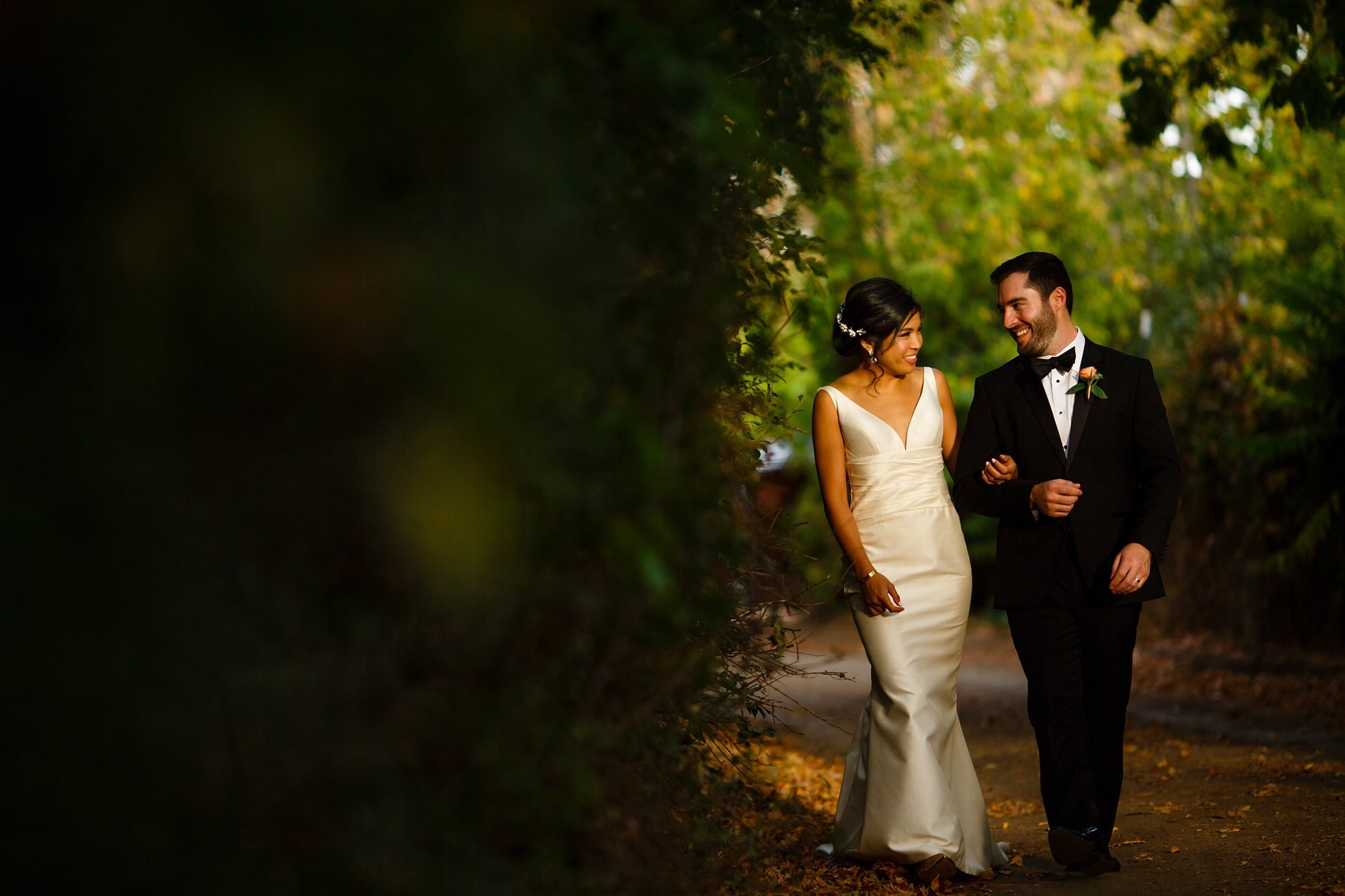 Bryan and Megan share a moment together in the last light following their fall wedding