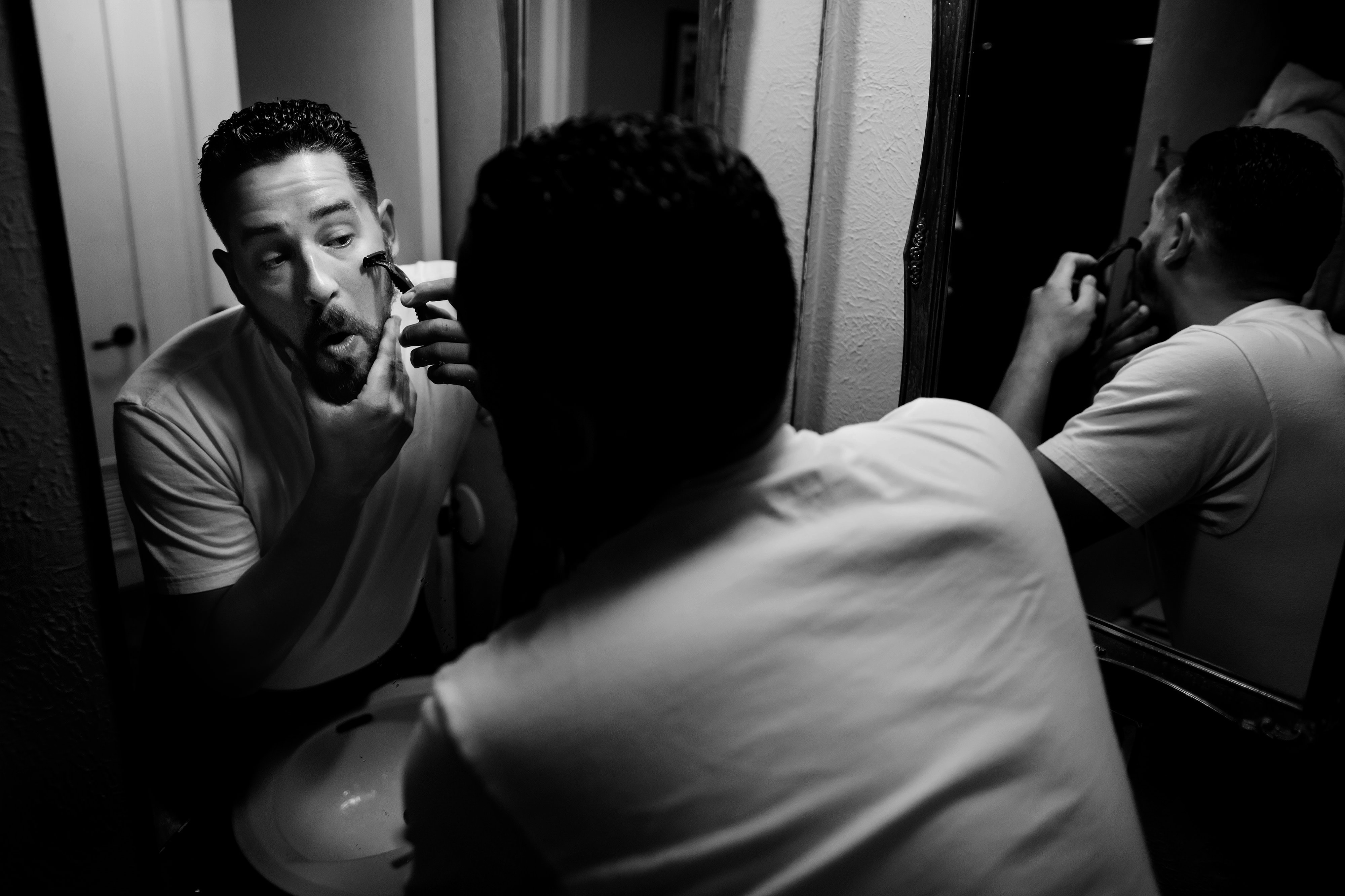 Nick shaves before his wedding