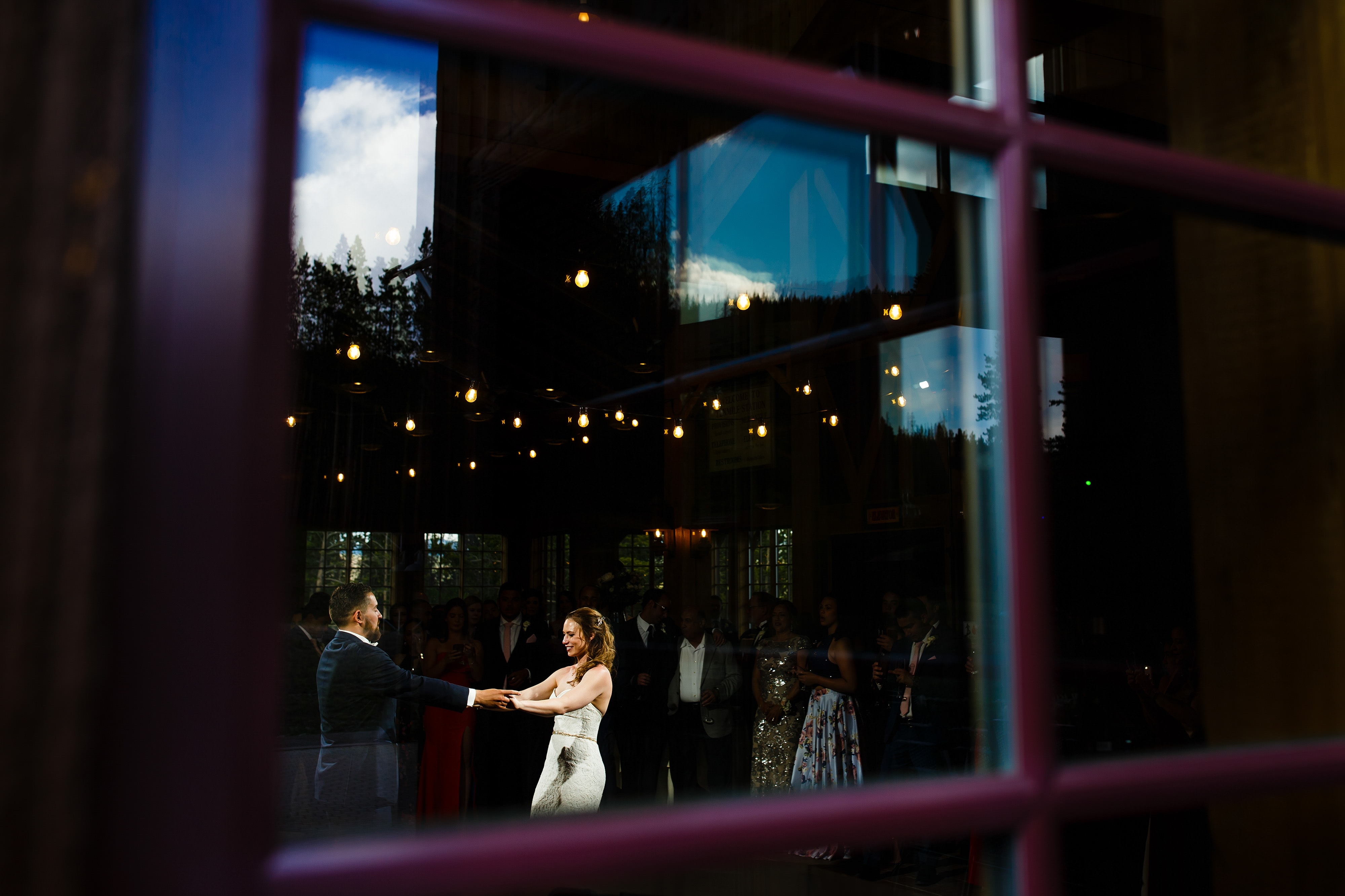 Sharon and Nick during their first dance at their TenMile Station wedding in Breckenridge