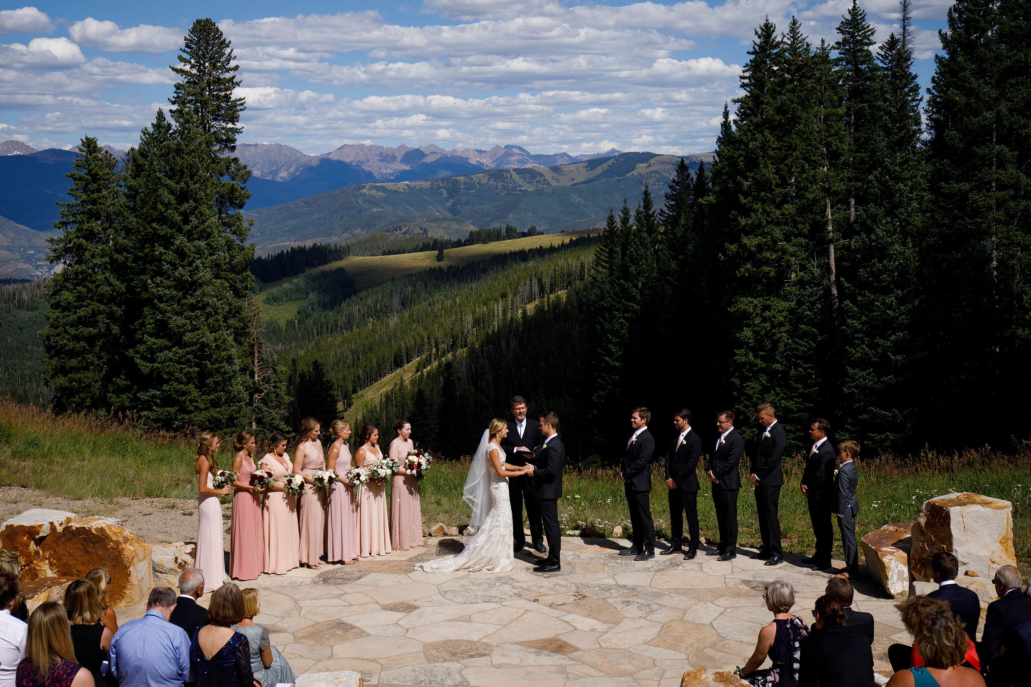 Wedding ceremony at the Beaver Creek wedding deck on a sunny September day