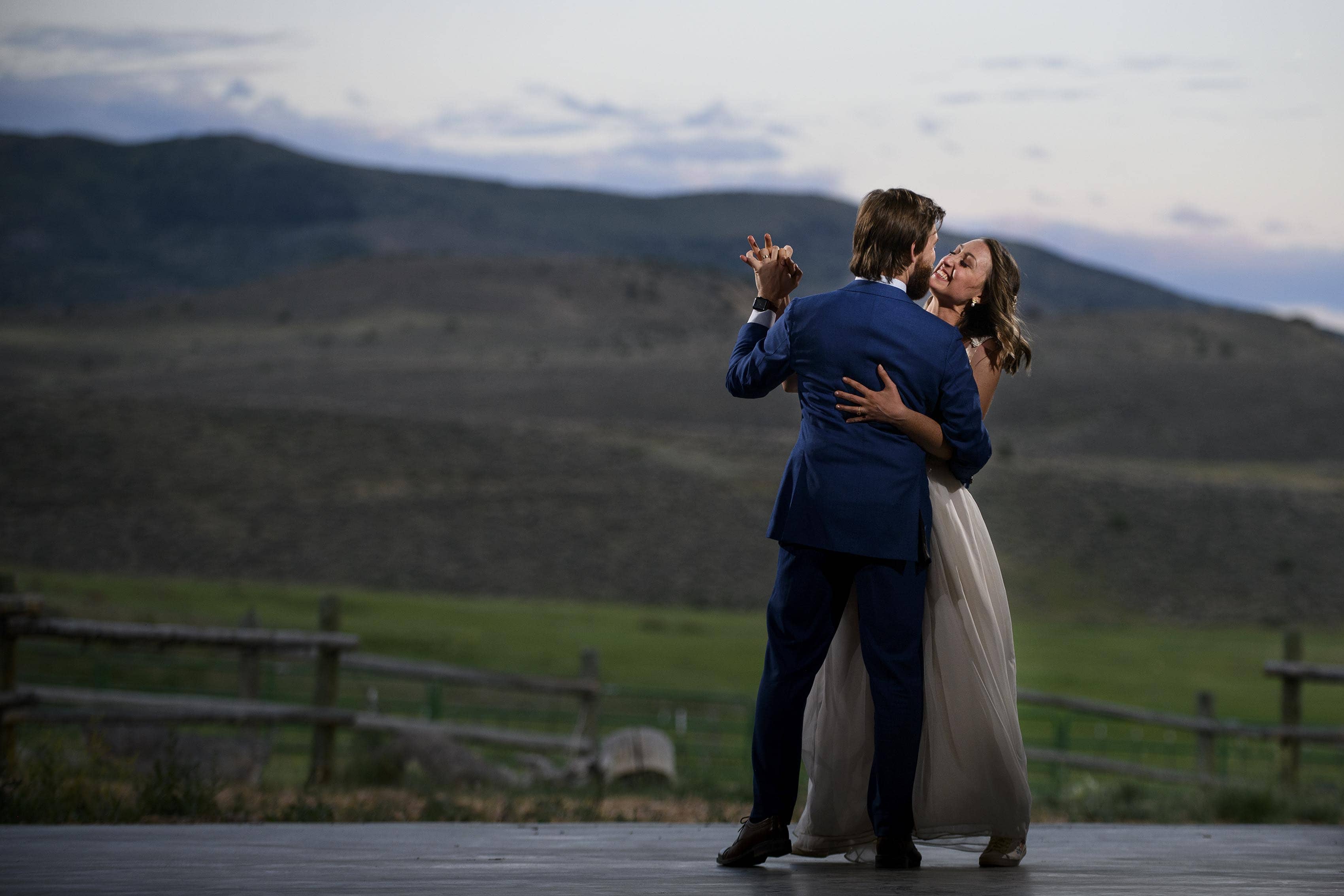 The couple shaire their first dance together in the barn at 4 Eagle Ranch