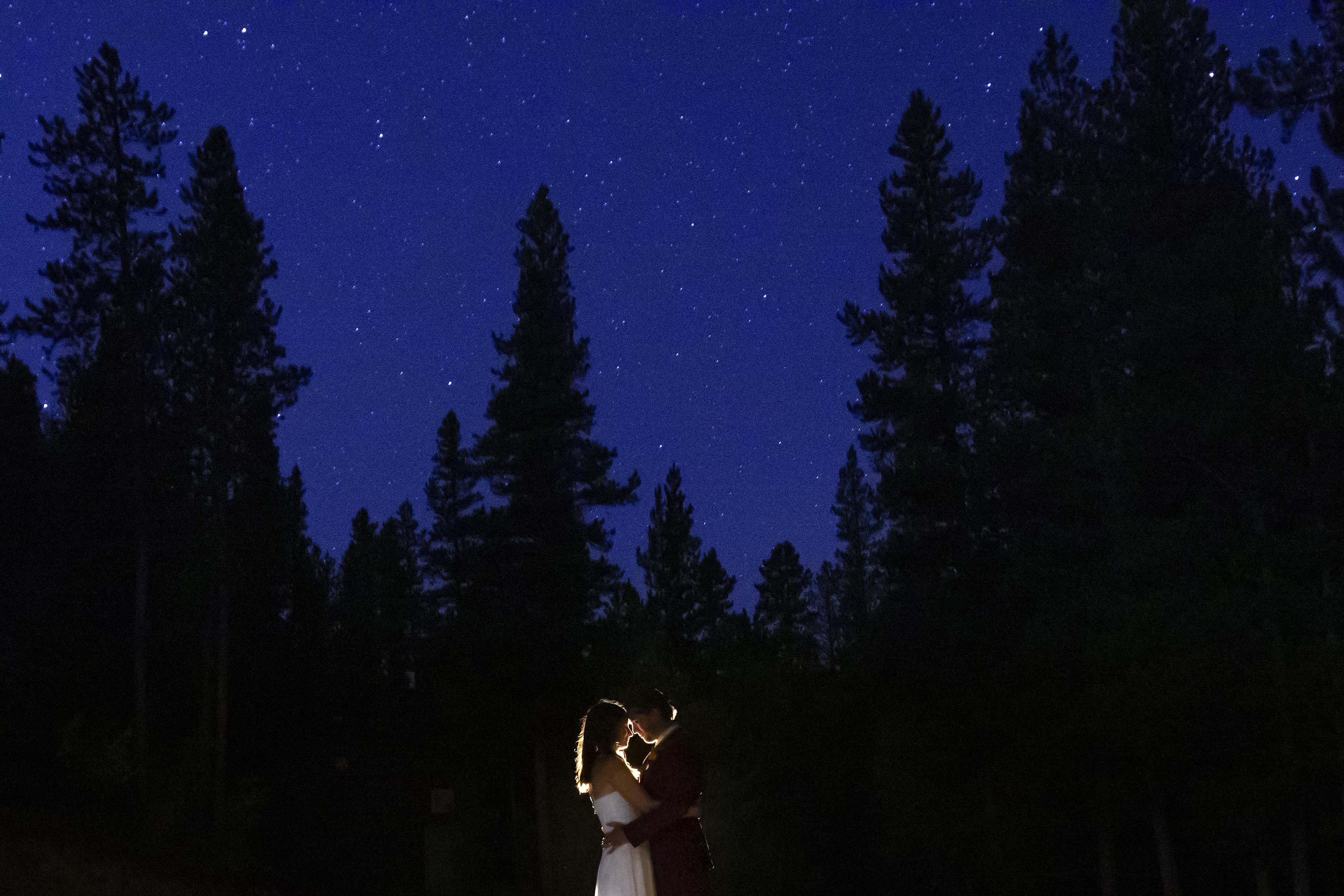 Chris and Marla share a moment under the stars during their elopement in Black Hawk, Colorado